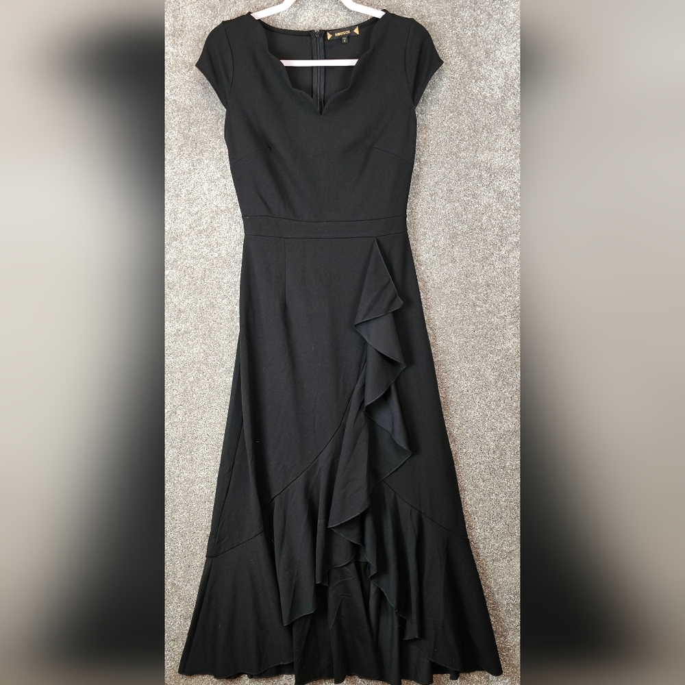 Chic Black Asymmetrical Maxi Dress with Ruffle Detail